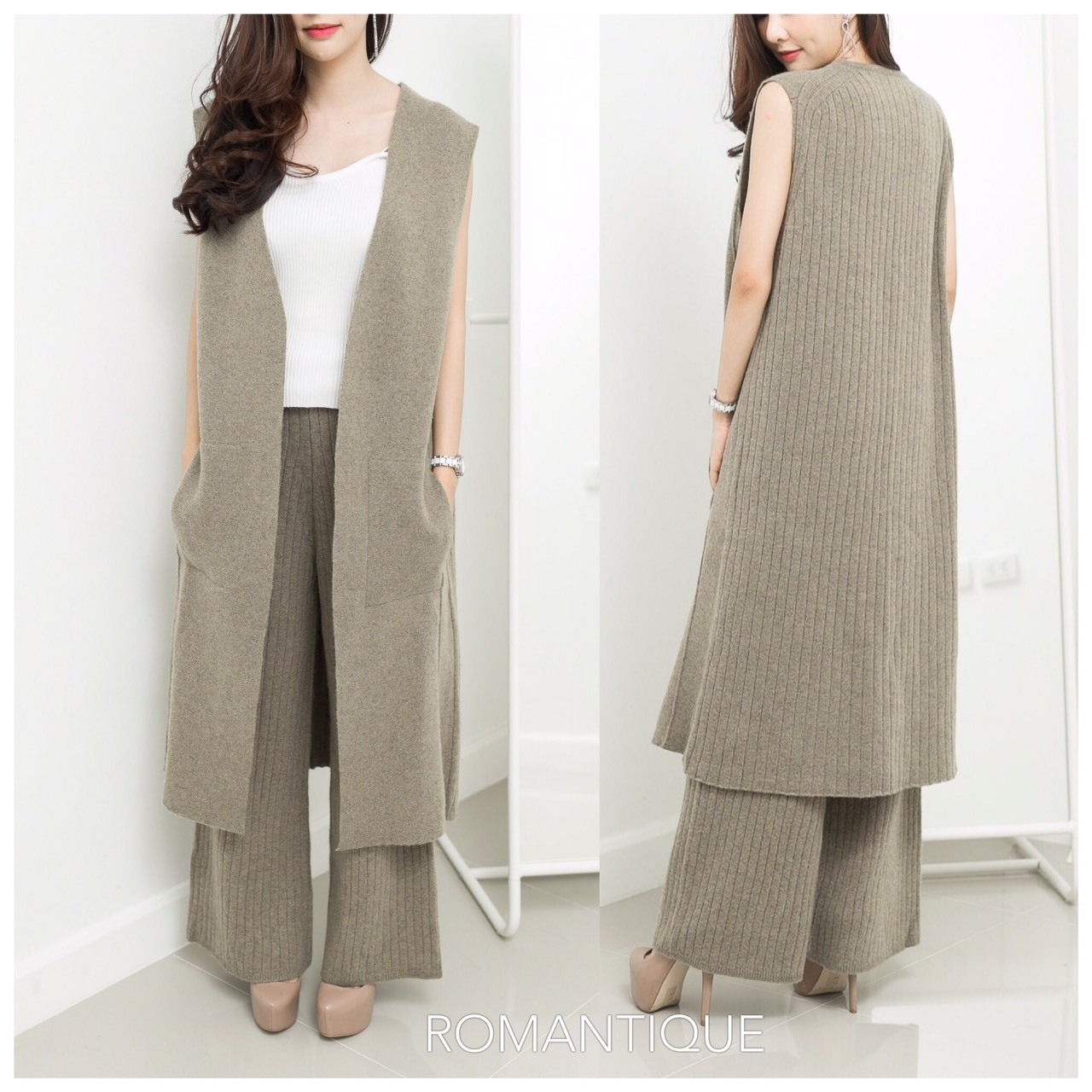 เสื้อผ้าเกาหลี พร้อมส่ง เสื้อคลุมกับกางเกง