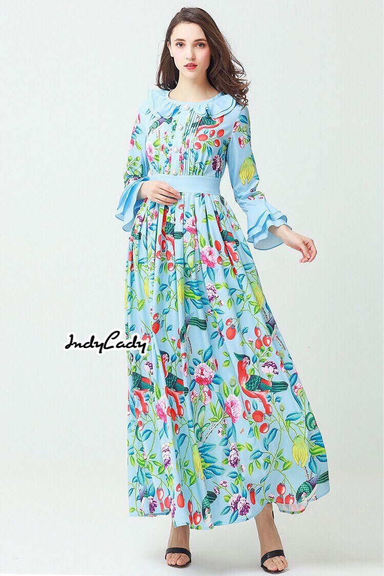 ชุดเดรสเกาหลี พร้อมส่ง Maxi Dress ทรงสวยคอระบาย 2 ชั้น