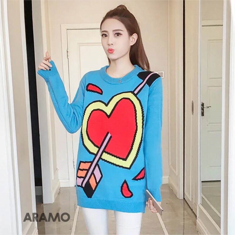 เสื้อเกาหลี พร้อมส่ง สเวทเทอร์ แขนยาว ลายน่ารัก