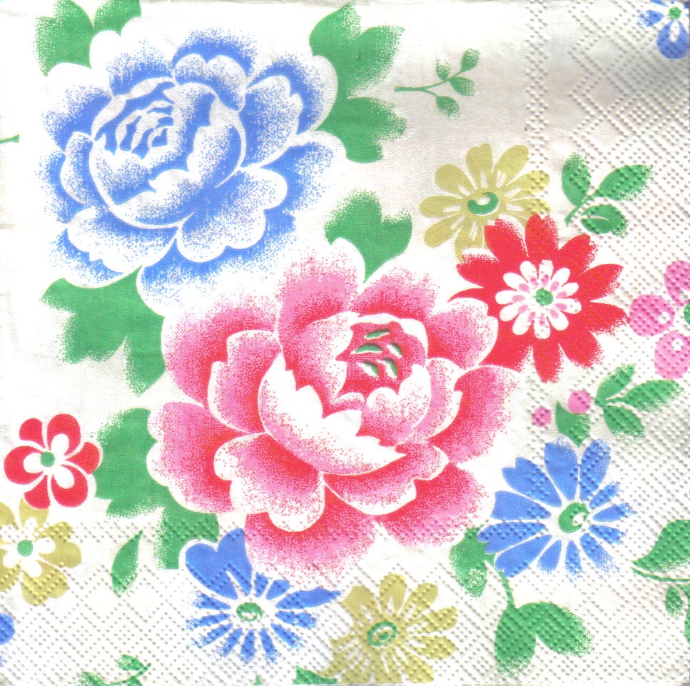 แนวภาพ Cath Kidston ดอกไม้ ดอกกุหลาบแนวจีน เป็นภาพกระจายเต็มแผ่น กระดาษแนพกิ้นสำหรับทำงาน เดคูพาจ Decoupage Paper Napkins ขนาด 33X33cm