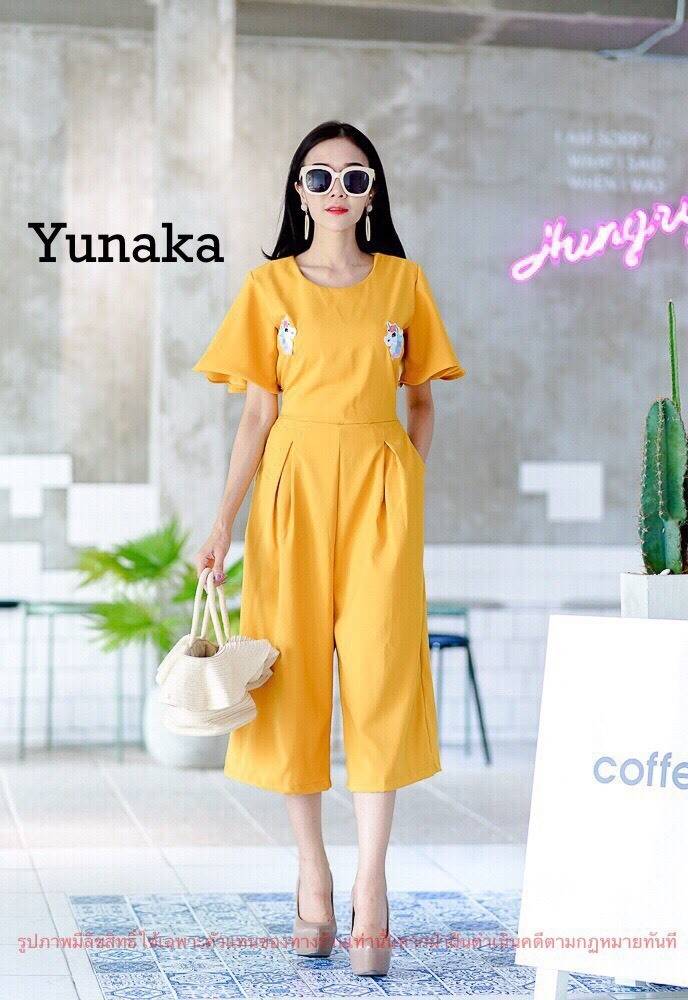 เสื้อผ้าเกาหลี พร้อมส่ง จั้มสูท ขายาว6ส่วน ทรงแขนระบาย