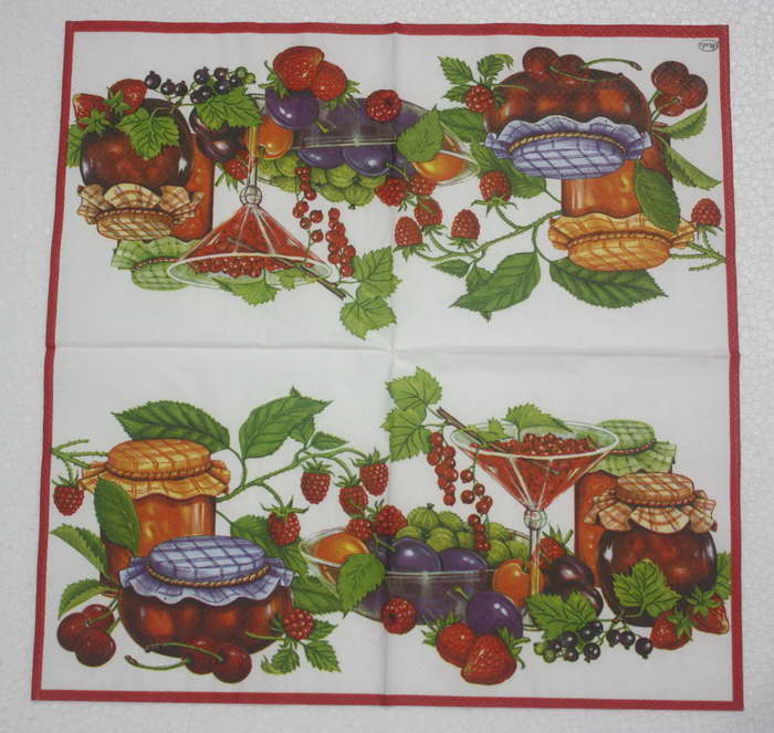 แนวภาพวินเทจ แยม ผลไม้ Vintage Fruit Jam เป็นภาพครึ่งแผ่น กระดาษแนพกิ้นสำหรับทำงาน เดคูพาจ Decoupage Paper Napkins ขนาด 33X33cm