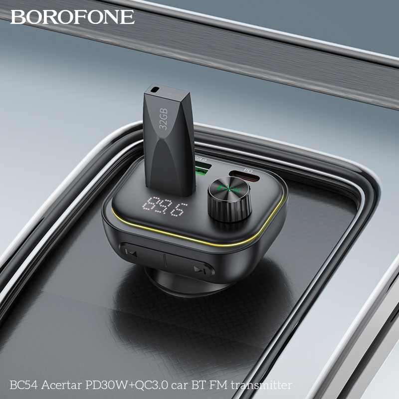 BOROFONE BC54 Acertar PD30W+QC3.0 Car BT FM Transmitter ที่ชาร์จในรถพร้อมบลูทูธในตัว