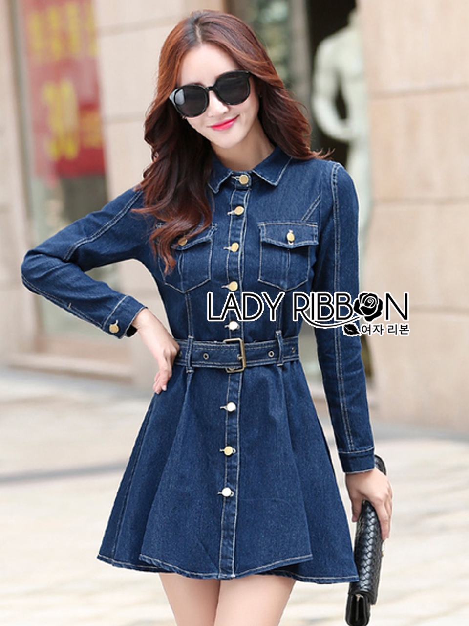 พร้อมส่ง เชิ้ตเดรสผ้าเดนิมสไตล์แคชชวล