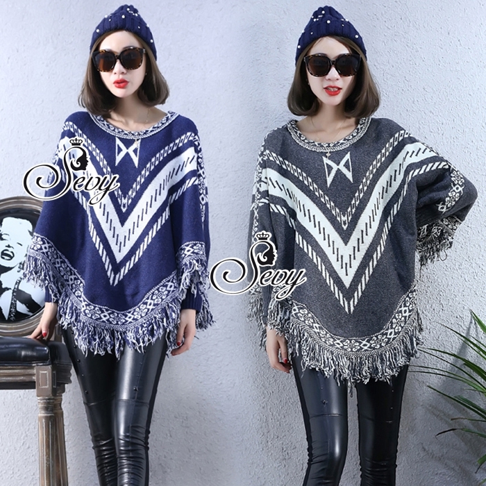 พร้อมส่ง เสื้อกันหนาวไหมพรมแขนยาวลายเส้นไล่ลายเป็นรูปตัววี