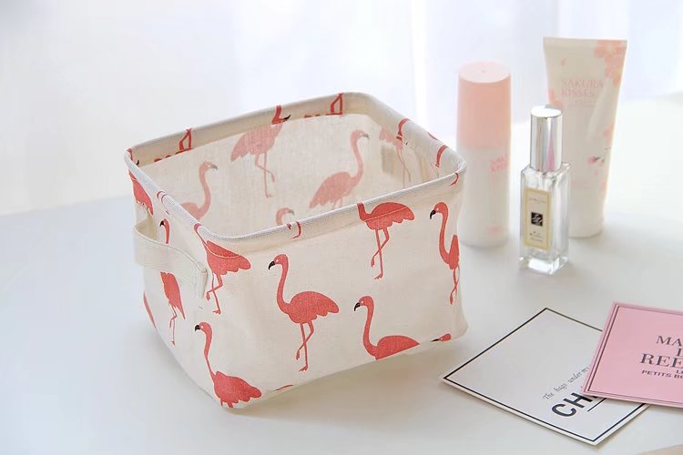 กระเป๋าเครื่องสำอาง กระเป๋าใส่ของใช้ กระเป๋าผ้า รุปนกฟลามิงโก สีพาสเทล