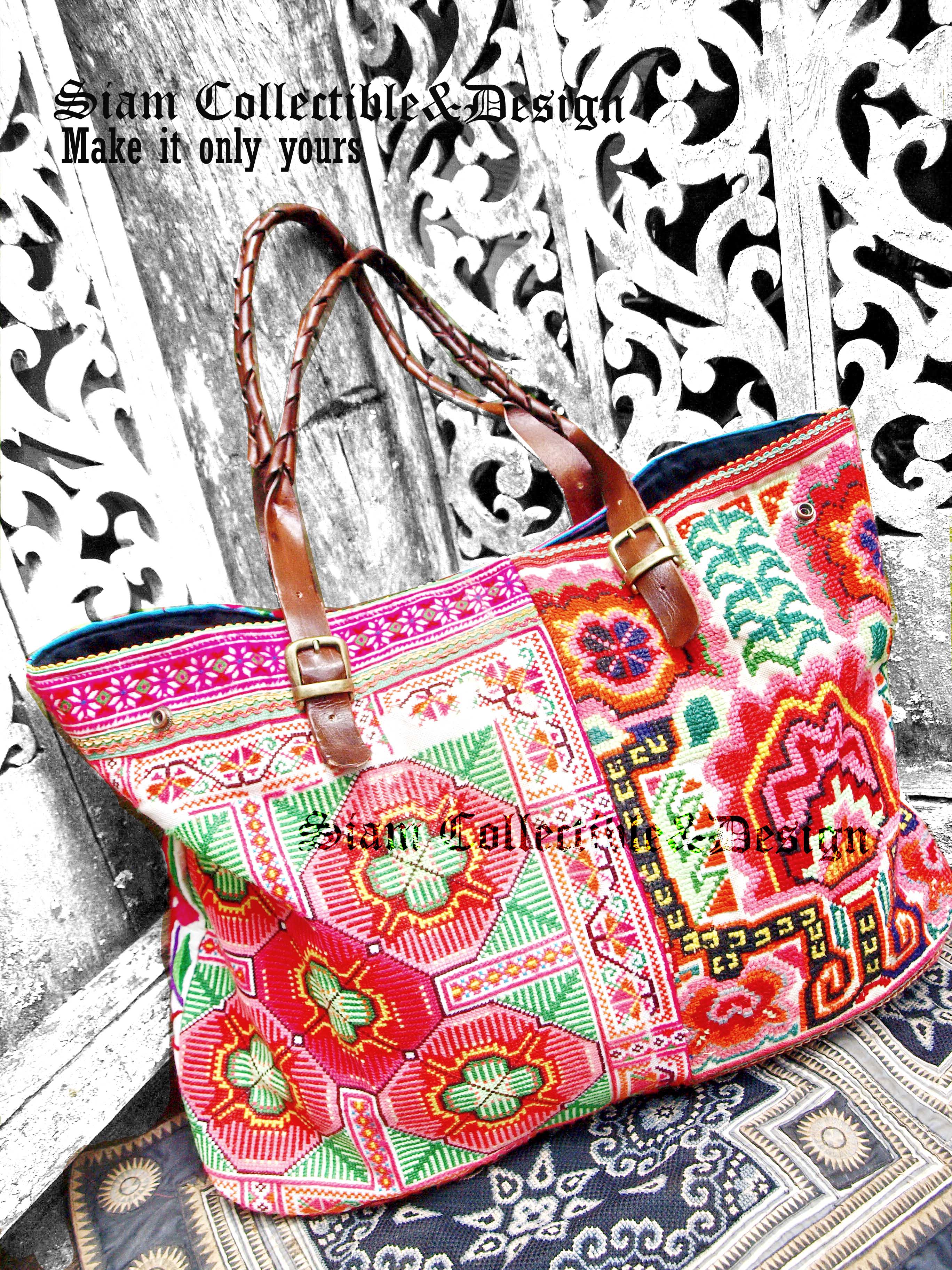 กระเป๋าผ้าอุ้มเด็ก /Unique Hmong bag with real leather strap HB 268