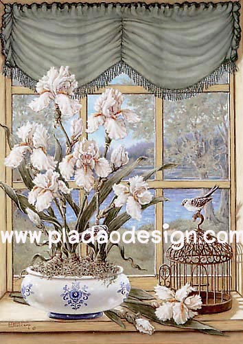 กระดาษเดคูพาจพิมพ์ลาย สำหรับทำงาน เดคูพาจ Decoupage งานฝีมือ งาน Handmade แนวภาพ ดอกกล้วยไม้สีขาวช่อใหญ่ในแจกันลายครามใบใหญ่กะน้องนกน้อยนอกกรงทองรืมหน้าต่าง ปลาดาวดีไซน์
