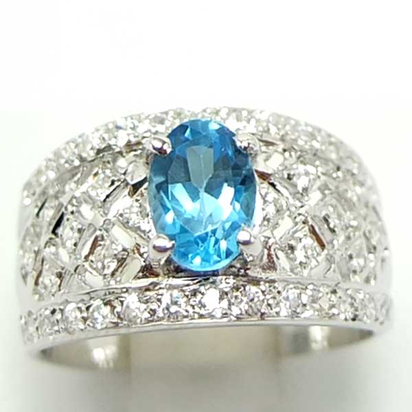 SKJewelryFactory แหวนพลอยบลูโทปาซแท้และเพชร แหวนดูระยิบระยับสวยมากๆ ER00350-SBT