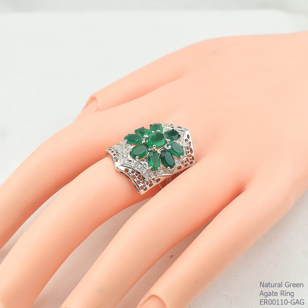 SKJewelryFactory แหวนพลอยกรีนอะเกทแท้ ทรงนี้ใส่นิ้วกลางสวย ER00110-GAG