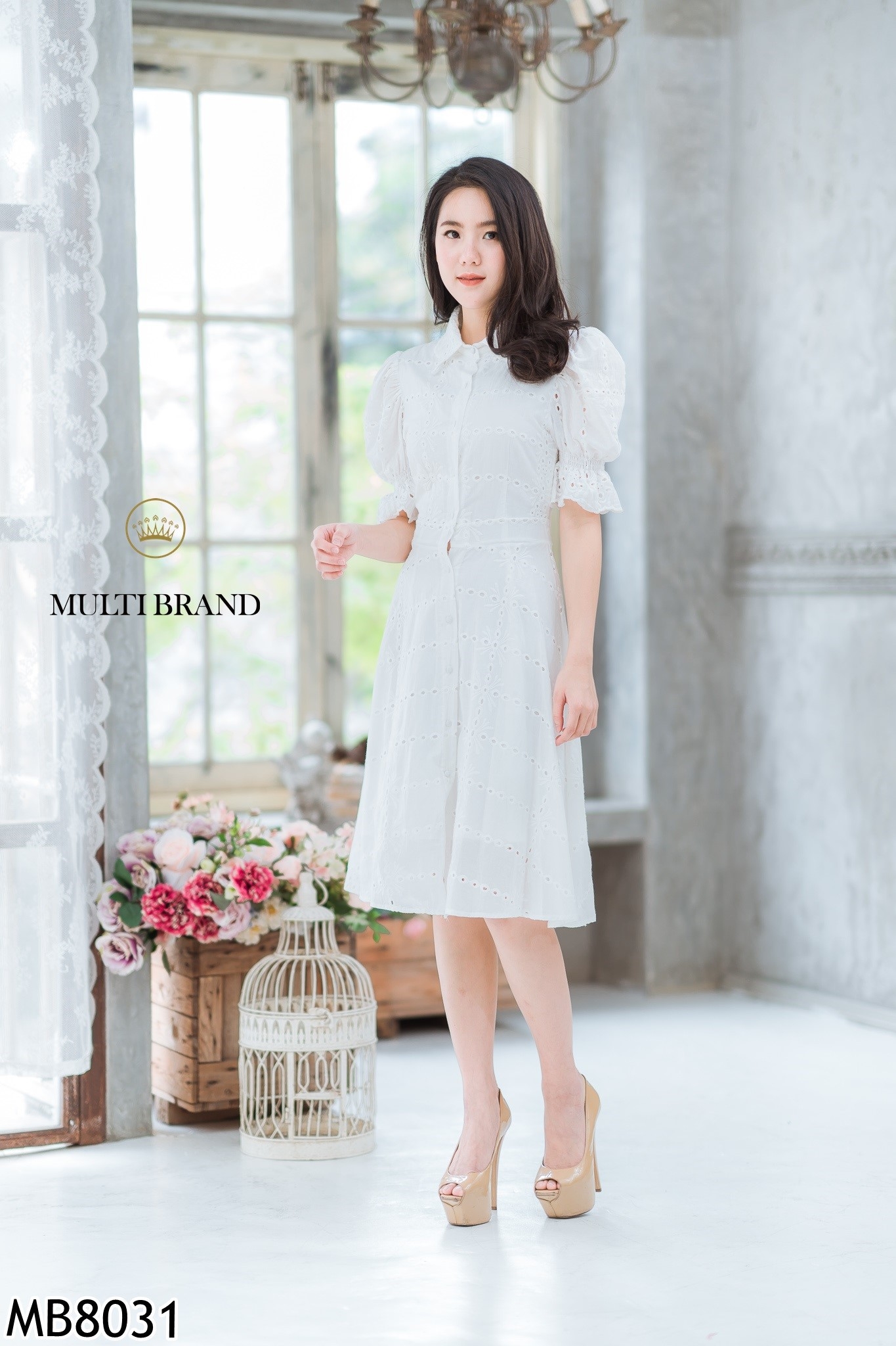 เดรสเกาหลี พร้อมส่ง เดรสผ้าฉลุสวยเก๋