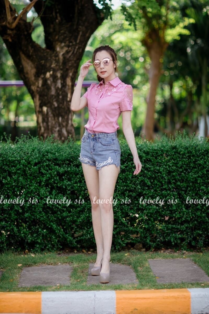 เสื้อเกาหลี พร้อมส่ง เสื้อเชิ้ต คอปกแขนสั้น