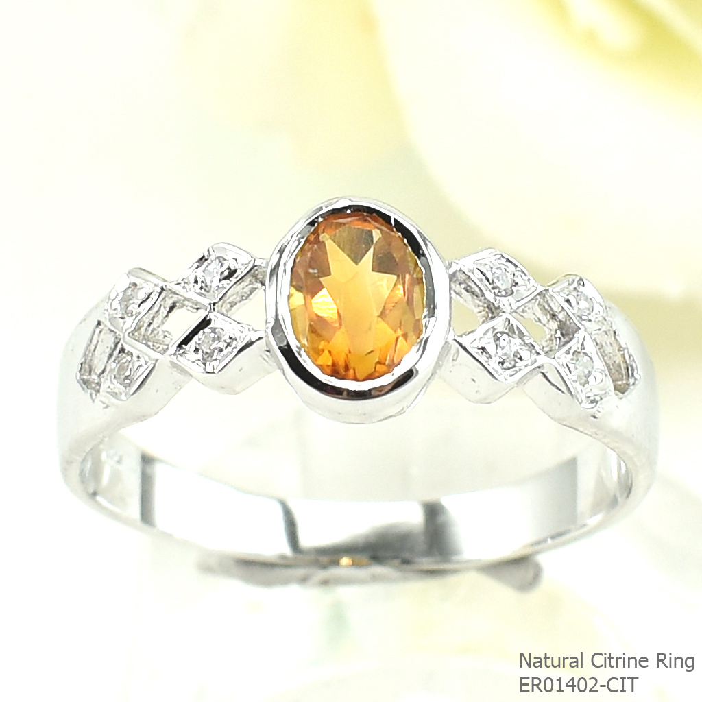 SKJewelryfactory แหวนเงินแท้ 92.5% ฝังพลอยซิทรินแท้ ดีไซด์โดดเด่น ER01402-CIT