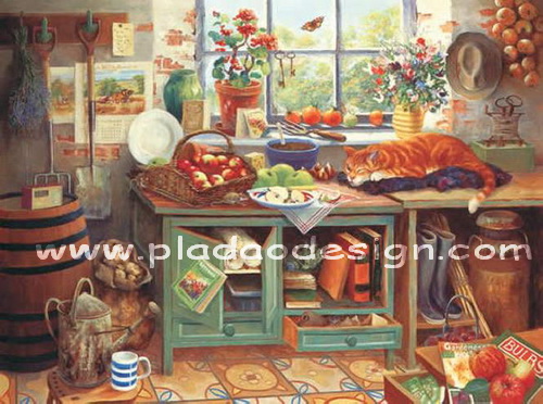 กระดาษสาพิมพ์ลาย rice paper สำหรับทำงานฝีมือ เดคูพาจ Decoupage แนวภาพ แมวนอนหวด ^^ อยุ่ในครัวที่มีผลไม้เต็มห้อง (ปลาดาวดีไซน์)
