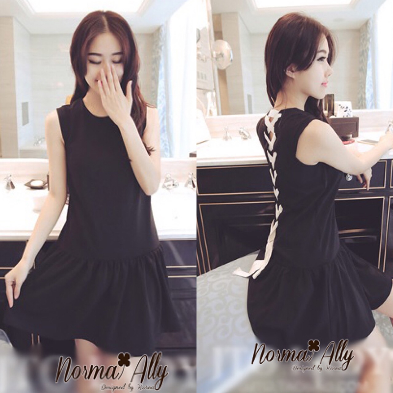 พร้อมส่ง เดรสผูกโบว์หลังสีขาว