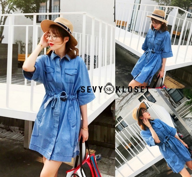 เดรสเกาหลี พร้อมส่ง Mini Dress ชุดมินิเดรสยีนส์
