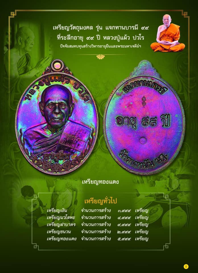 เหรียญวัตถุมงคล รุ่นแจกทานบารมี๙๙ หลวงปู่แผ้ว ปวโร เนื้อทองแดง