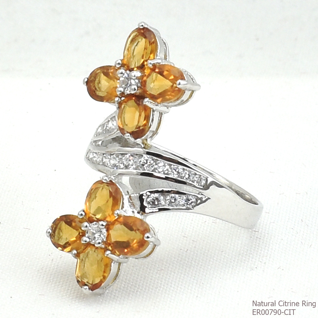 SKJewelryfactory แหวนดอกไม้ พลอยสีเหลืองอร่าม พลอยซิทรินแท้ ER00790-CIT