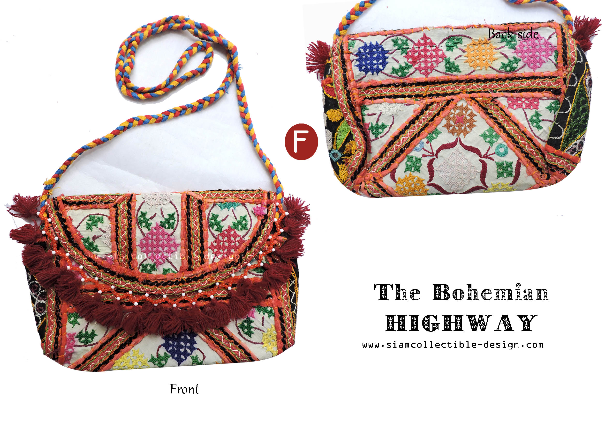 กระเป๋าสะพาย ผ้าปักมือเนปาล/อินเดีย VTB F / Vintage purse Messenger Cross body Bag VTB F