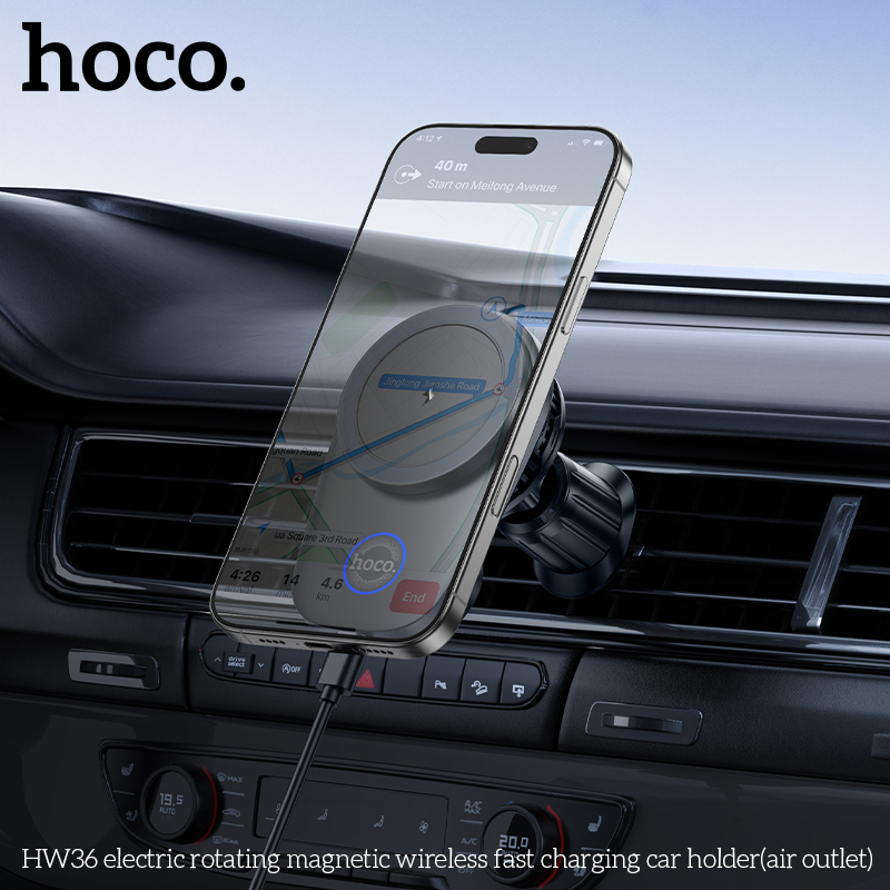 HOCO HW36 Air Outlet Magnetic Wireless Fast Charging Car Holder ขาตั้งมือถือติดช่องแอร์ชาร์จไร้สายได้