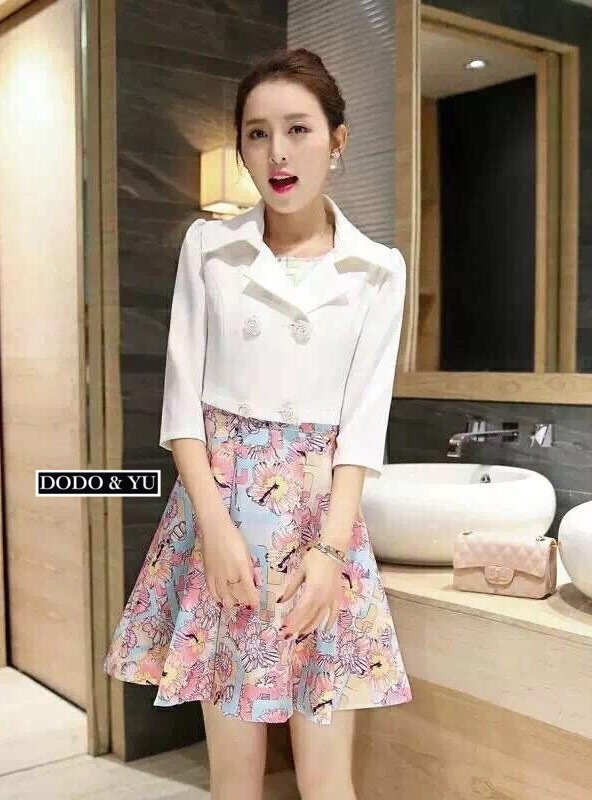 พร้อมส่ง เดรสลายดอกกับเสื้อคลุม