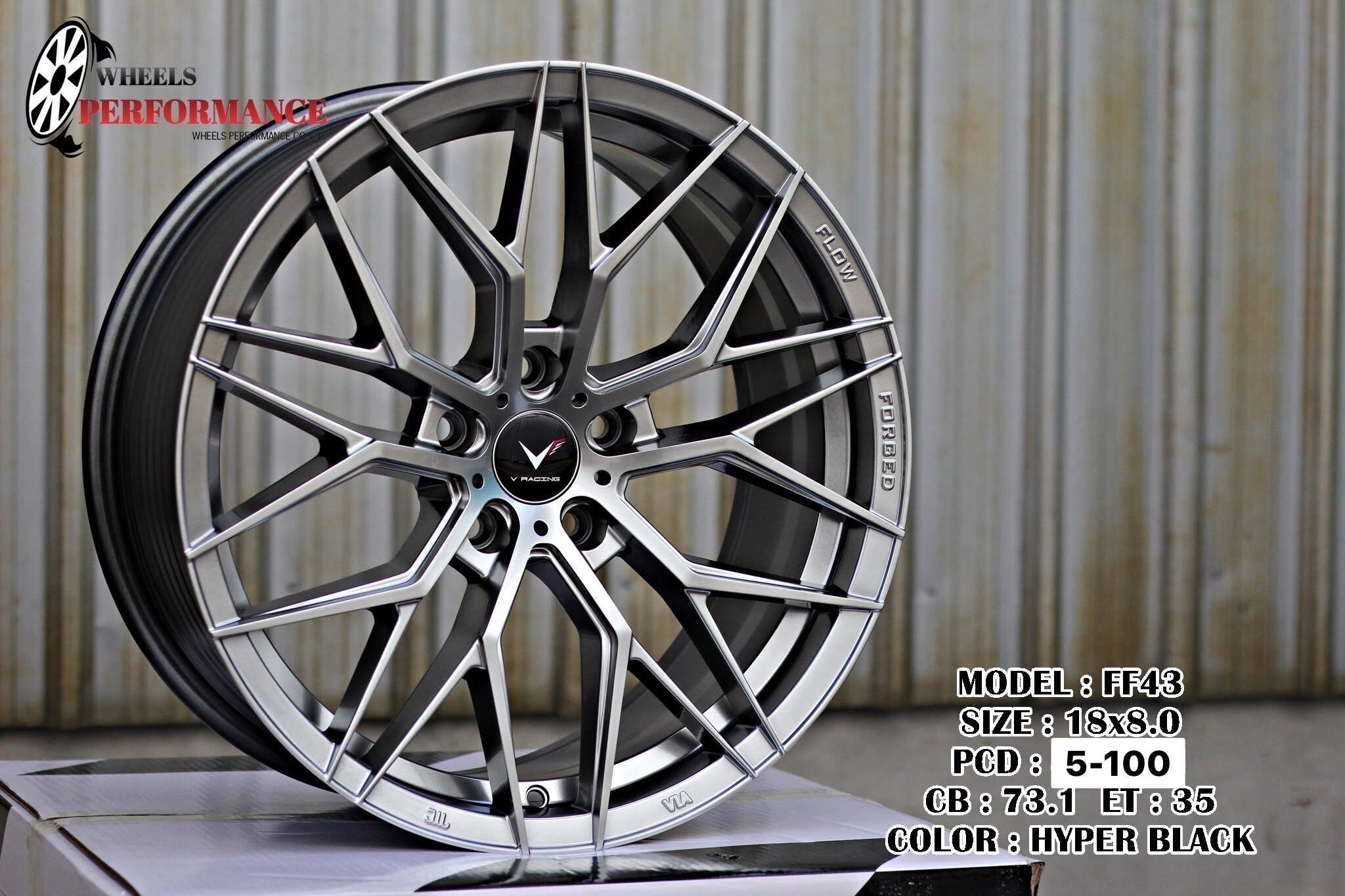 ล้อ ฺV-racing FF43 ขอบ18x8.5 5x100 ET35 Flowforming สี Hyper Dark *ราคาต่อวง