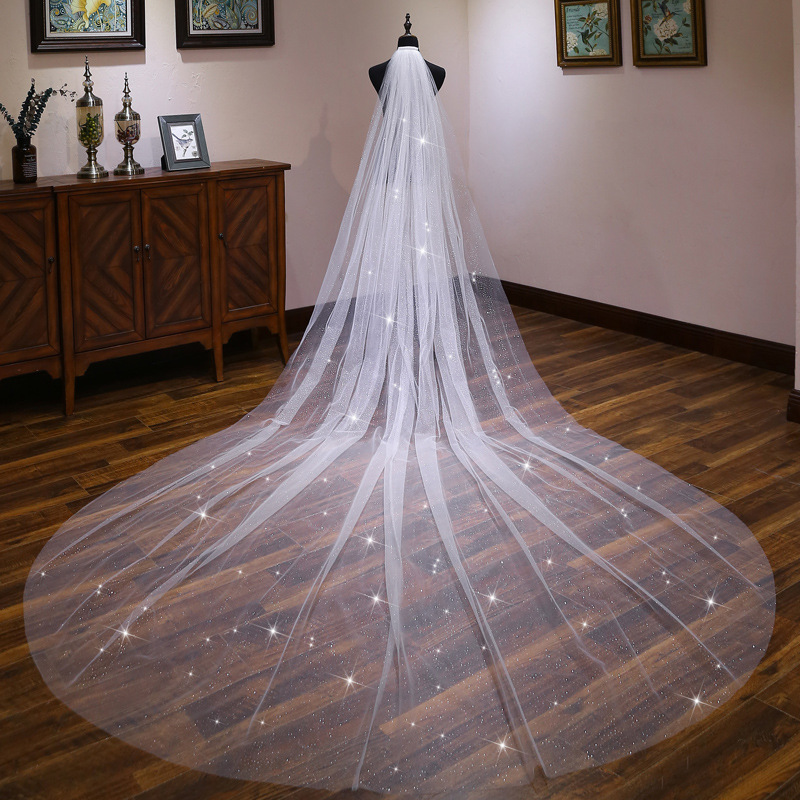 Veil เวลเจ้าสาว ยาว 3 เมตร แบบติดกลิสเตอร์ มีสีขาว และสีแชมเปญ ความหนา 2 ชั้น