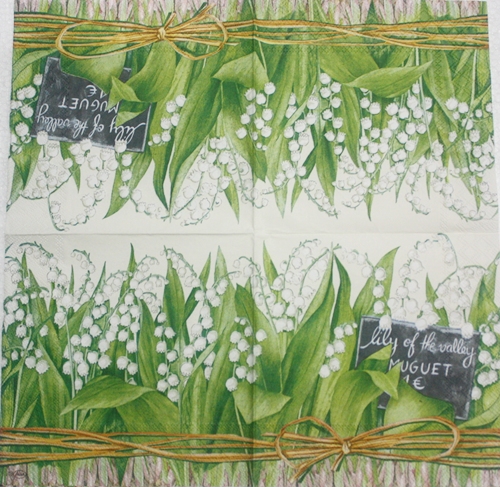 แนวภาพสวน Lilly of the Valley กระดาษแนพกิ้นสำหรับทำงาน เดคูพาจ Decoupage Paper Napkins เป็นภาพแนวยาว ขนาด 33X33cm