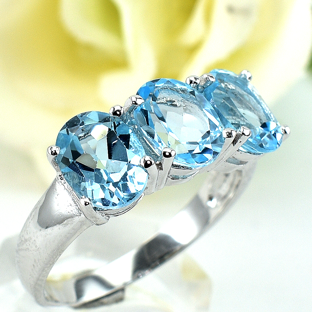 SKJewelryfactory แหวนเงินแท้ ฝังสกายบลูโทปาซแท้ ดีไซด์พลอยโดดเด่น ER01769-BTP