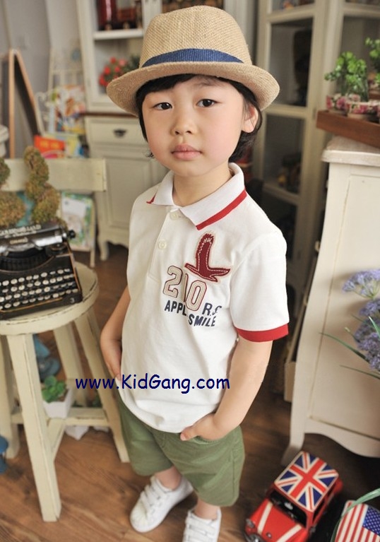 เสื้อผ้าเด็ก มีปกแขนสั้นสีขาว(Red Bird) ไซซส์ 100,120,130,140