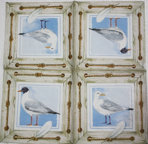แนวภาพทะเล นกนางนวล ในกรอบรูป Seagull Painting เป็นภาพบล็อค 4 กระดาษแนพกิ้นสำหรับทำงาน เดคูพาจ Decoupage Paper Napkins ขนาด 33X33cm