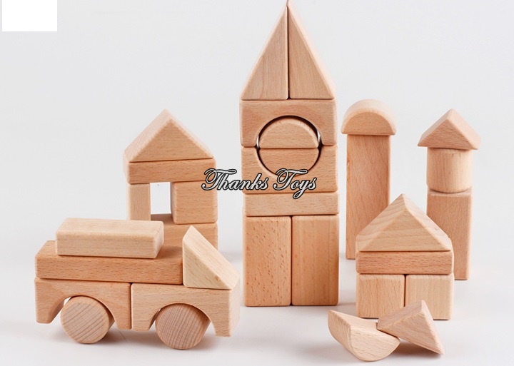 บล็อกไม้สีธรรมชาติ 100 ชิ้น