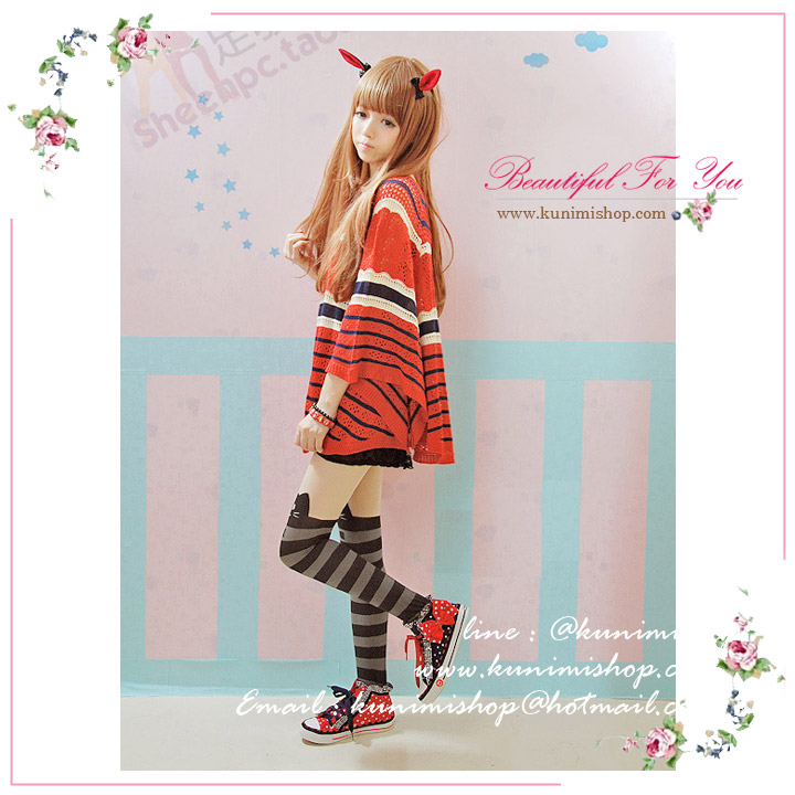 ถุงน่องแบบเต็มตัวน่ารัก สีทูโทน เนื้อและดำ ลายแมวเหมียว ลายขวางสลับขาวดำ ใส่ไปงานแฟนซี งานเลี้ยง สวย นา่รักคะ ขนาด FREE SIZE 