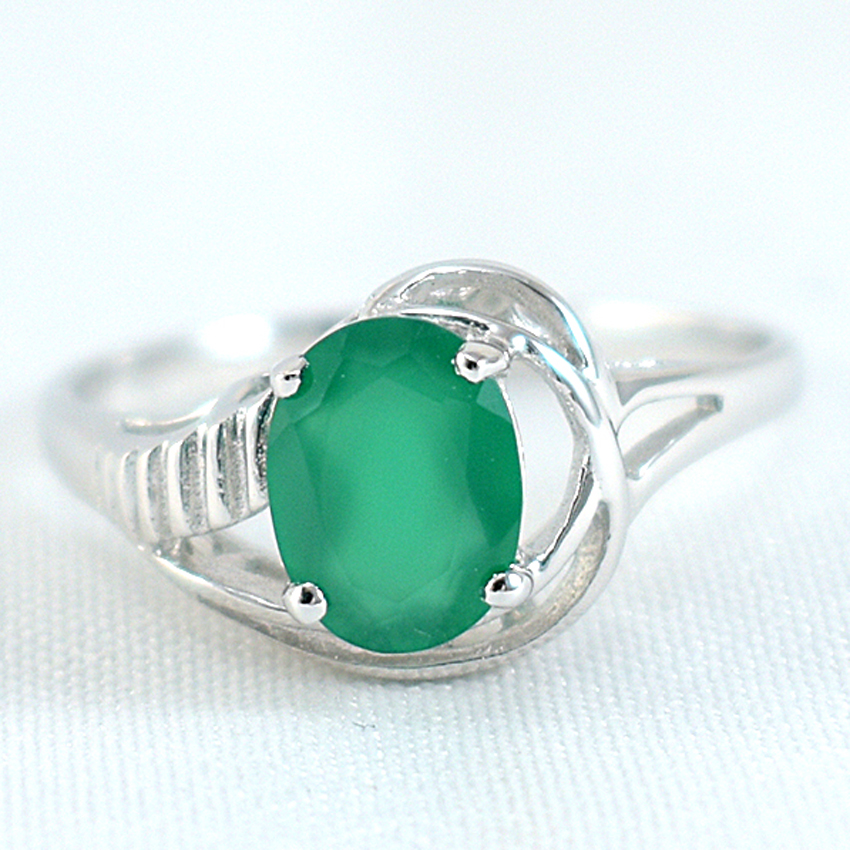 SKJewelryFactory แหวนพลอยเม็ดเดี่ยว แหวนเงินแท้ 92.5% ฝังพลอยกรีนอะเกทแท้ ER00027-GAG
