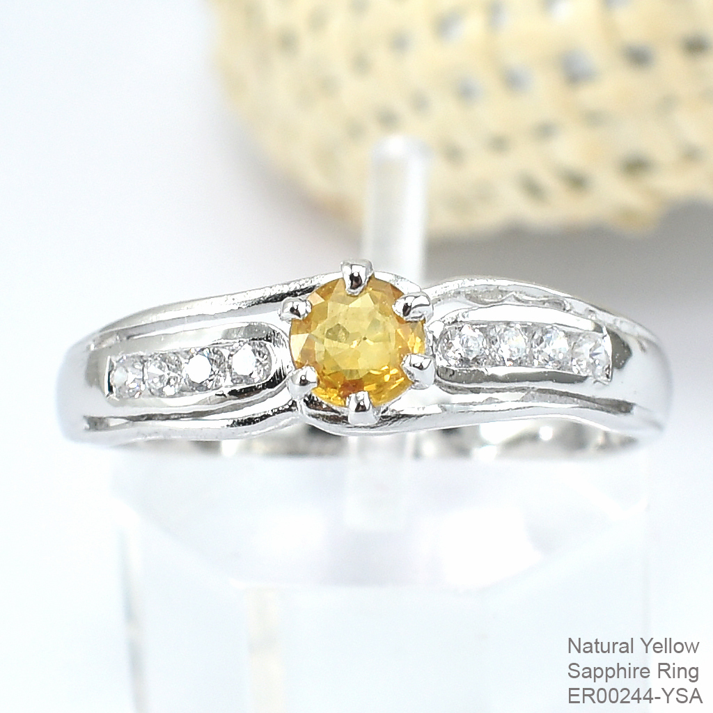 SKJewelryfactory แหวนเงินแท้ ฝังพลอยบุษราคัมแท้ สไตล์น่ารัก สวยหรูดูแพง ER00244-YSA