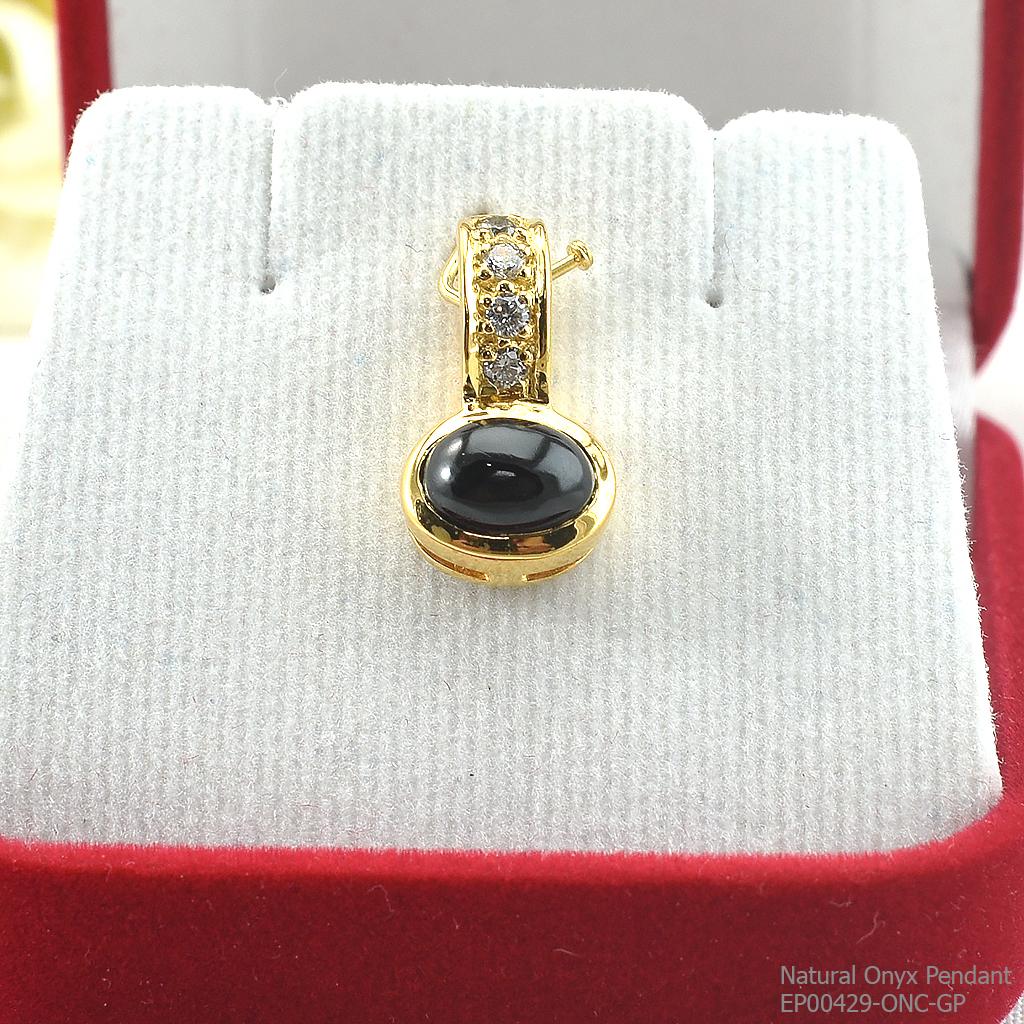 SKJewelryFactory EP00429-ONC-GP จี้เงินแท้92.5% จี้นิลแท้และเพชร ฃุบทองหนา 1 ไมครอน