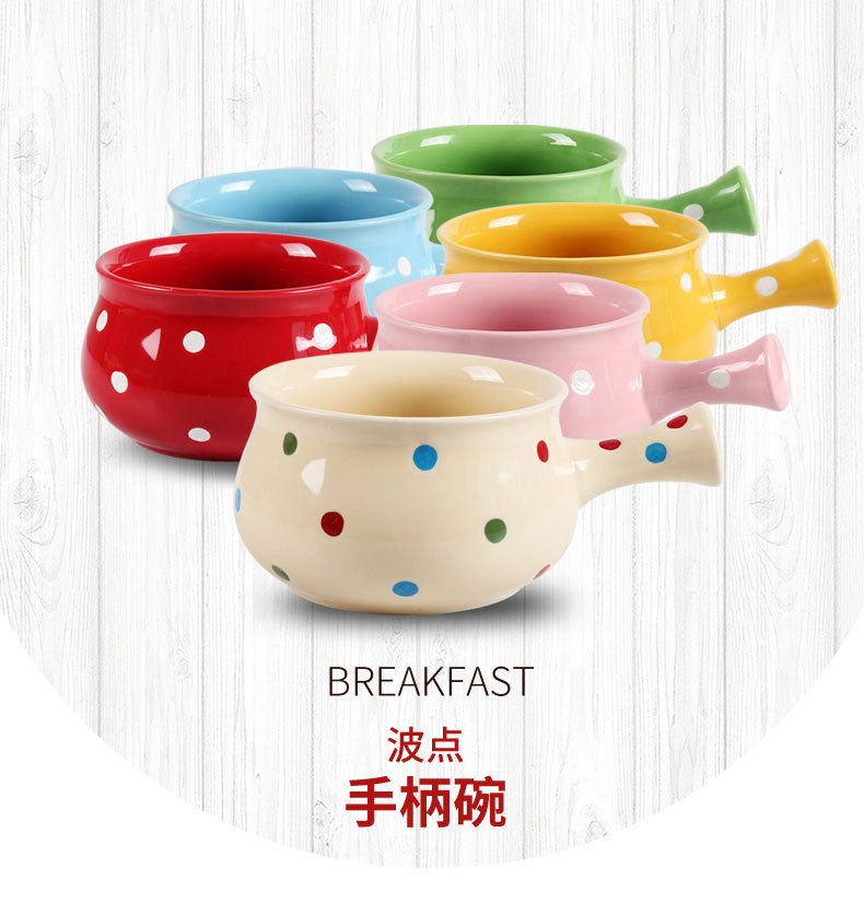Pre-Order ชามทรงหม้อ ชามมาม่า ซุป ก๋วยเตี๋ยว พร้อมถาดรอง ใส่ขนมได้ ลายจุด Polka Dot น่ารักๆ มีให้เลือก 6 สี