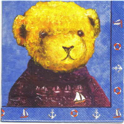 แนวภาพ Teddy Bears หมีเรือใบ ห่วงยาง สมอเรือ เป็นภาพเต็มแผ่น กระดาษแนพกิ้นสำหรับทำงาน เดคูพาจ Decoupage Paper Napkins ขนาด 33X33cm