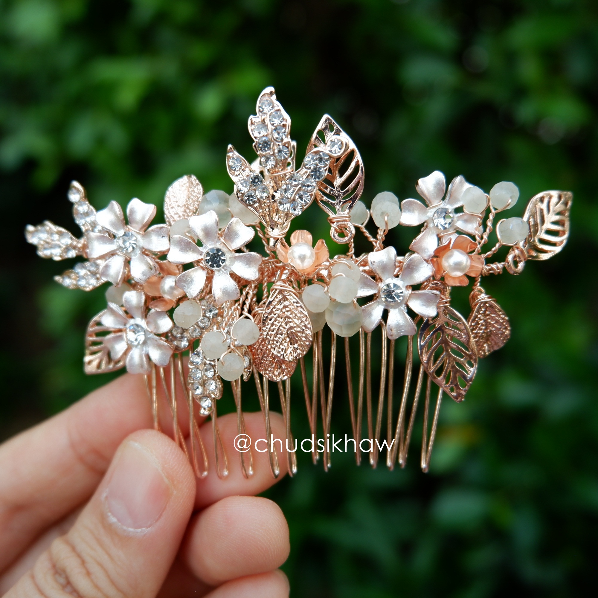 หวีสับดอกไม้สีโรสโกลด์ Pink gold งานประณีต