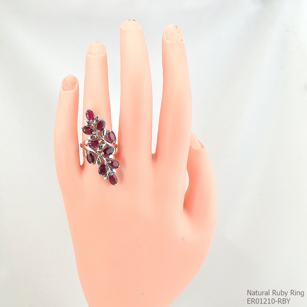 SKJewelryFactory แหวนใบมะกอกใหญ่ แหวนเงินแท้ 92.5% ฝังพลอยทับทิมแท้ ER01210-RBY