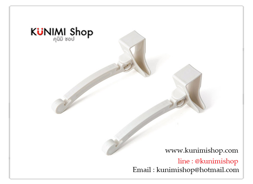 ที่แขวน สิ่งของ ต่างๆ ที่ขอบประตู ขอบหน้าต่าง ที่แขวน สามารถพับได้ โดยไม่ต้องเจาะ หรือ ติดกาว สามารถเคลื่อนย้ายตำแหน่งได้ง่าย ไม่ทำให้ประตูเสียหาย เป็นรู หรือ เปื้อนกาว วัสดุ : พลาสติก