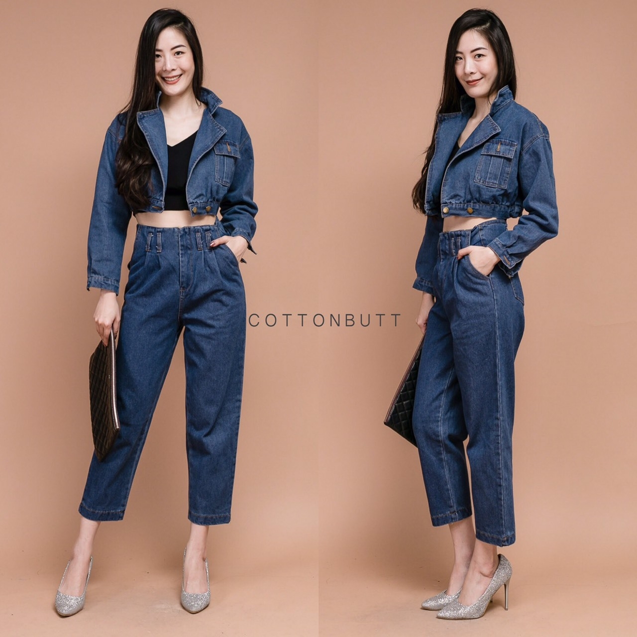 เสื้อผ้าแฟชั่น พร้อมส่ง เสื้อแจ้กเกต+กางเกงเอวสูง