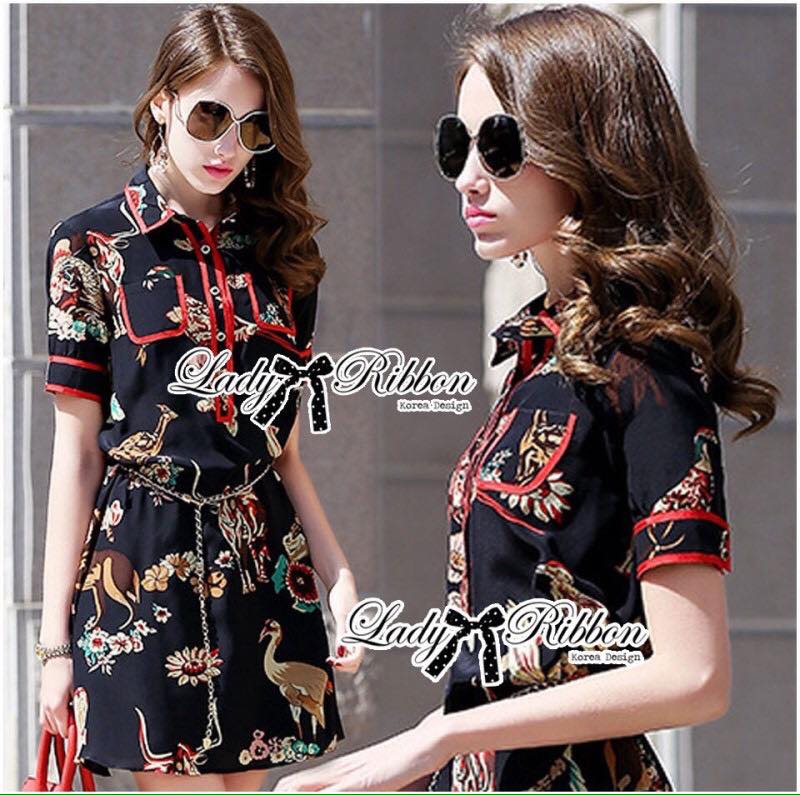 พร้อมส่ง เชิ้ตเดรสพิมพ์ลายสัตว์ เดรสเกาหลี