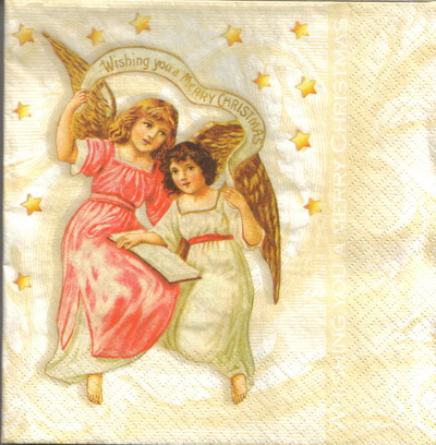 แนวภาพ Angel wishing you a merry christmas เป็นภาพบล็อค 4 กระดาษแนพกิ้นสำหรับทำงาน เดคูพาจ Decoupage Paper Napkins ขนาด 33X33cm