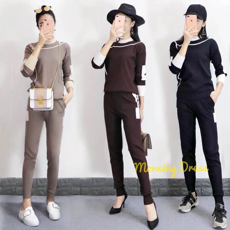 เสื้อผ้าเกาหลี พร้อมส่ง ชุดเซท เสื้อ+กางเกงขายาว