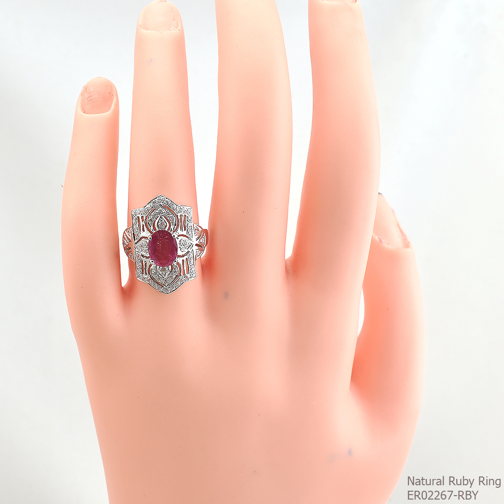 SKJewelryfactory แหวนเงินแท้ 92.5% ฝังพลอยทับทิมแท้ ดีไซด์สุดหรูอลังการณ์ ER02267-RBY