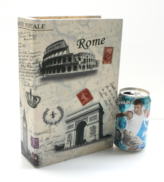 กล่องเก็บของทรงหนังสือแนววินเทจ ขนาดกลาง M ลาย Postcard Rome Paris Pisa
