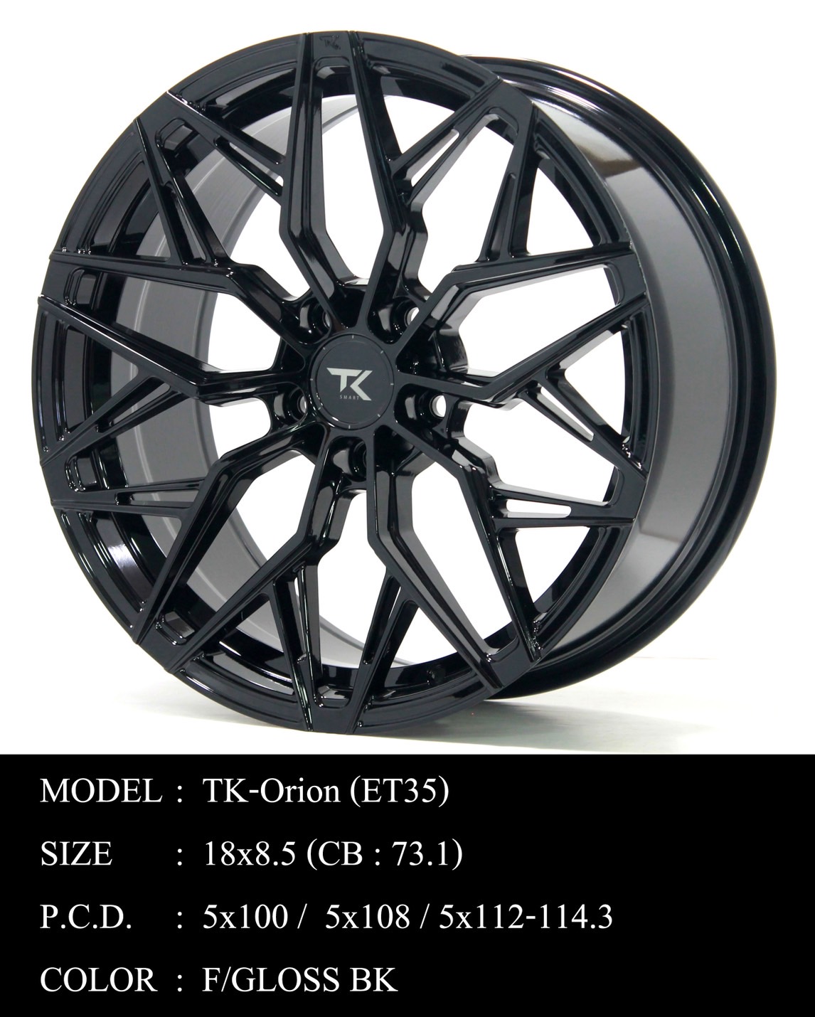ล้อ TK Smart Orion ขอบ18x8.5 ET35 5x108 สีดำเงา *ราคาต่อวง* Flowforming