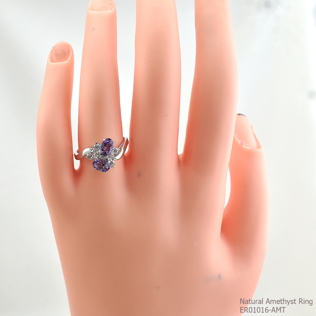 SKJewelryfactory แหวนเงินแท้ 92.5% ฝังพลอยแอมิทิสต์แท้ สไตล์น่ารักหรูหราER01016-AMT
