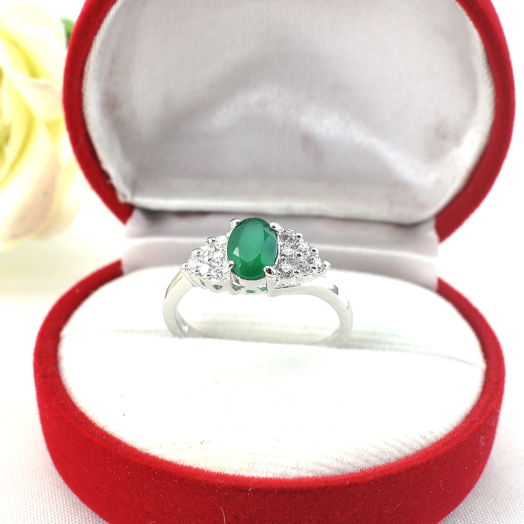 SKJewelryFactory แหวนพลอยเขียวมรกต พลอยกรีนอะเกทแท้ ER01700-GAG